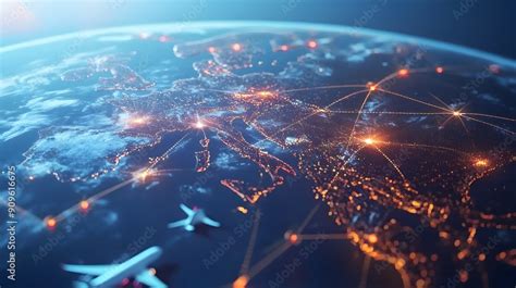 Abstract graphic representing interconnected flight routes and data points