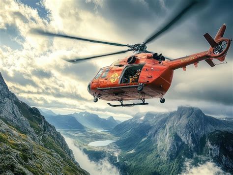 advanced rescue helicopter hovering during mountain operation