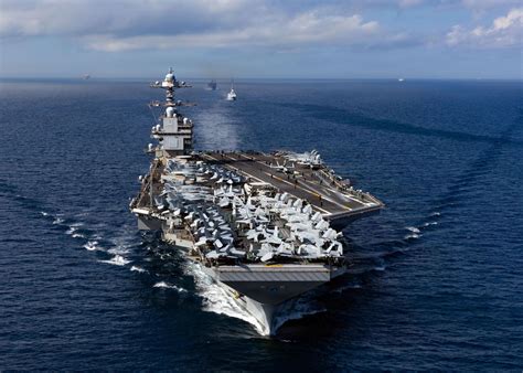 Aegis destroyer escorts USS Gerald R. Ford in missile defense drill