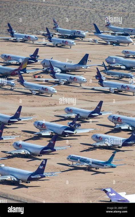 aerial view of aircraft storage at Southern California Logistics Airport in Victorville