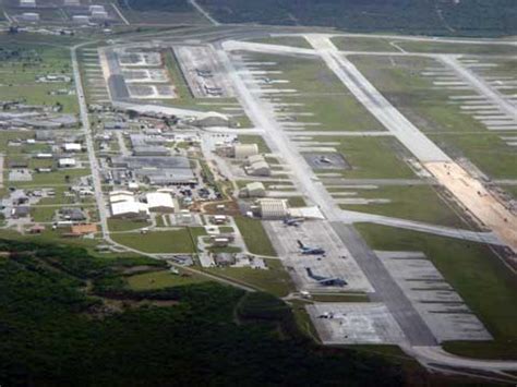 Aerial view of Andersen Air Force Base, Guam, a key B-21 forward deployment site