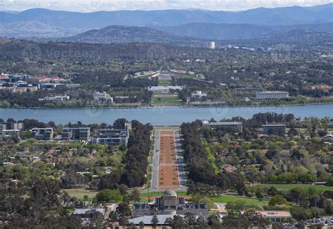aerial view of canberra showing integration of city and natural landscape