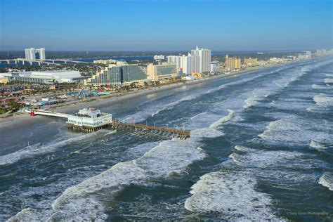 aerial view of daytona beach coastline from air florida helicopters with clear blue skies
