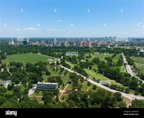 aerial view of forest park and portland skyline in spring