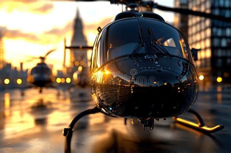 aerial view of helicopter and airplane flying parallel in twilight sky