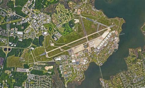 aerial view of Langley Air Force Base with drones overhead