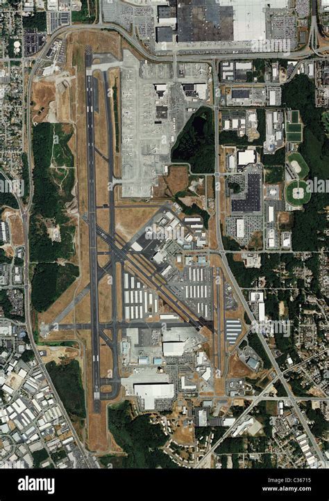 aerial view of paine field airport with alaska airlines planes and hangars everett wa