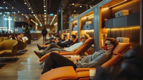 affluent leisure travelers relaxing in airport lounge before international vacation