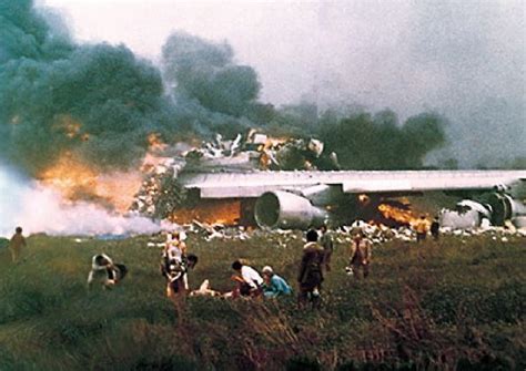 aftermath of Tenerife runway collision with rescue crews and smoke