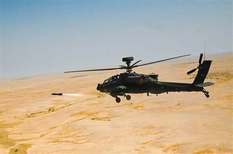 AH-64E Apache Guardian firing Hellfire missile during Army training