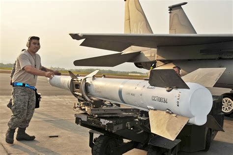 AIM-120 AMRAAM missiles mounted on an F-15E Strike Eagle