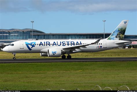 Air Austral Airbus A220-300 at Roland Garros Airport during fleet unveiling ceremony