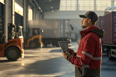 air cargo manager overseeing warehouse freight operations on tablet