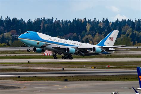 Air Force One VC-25A presidential aircraft flying over Washington DC