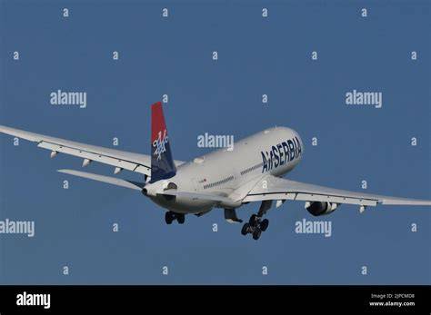 Air Serbia Airbus A330-200 widebody at Belgrade Nikola Tesla Airport departure gate