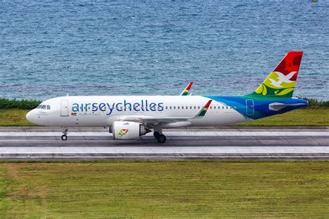 Air Seychelles aircraft approaching Praslin Island runway