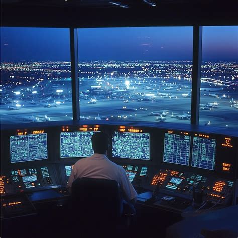 air traffic control tower sunset radar screens controllers working