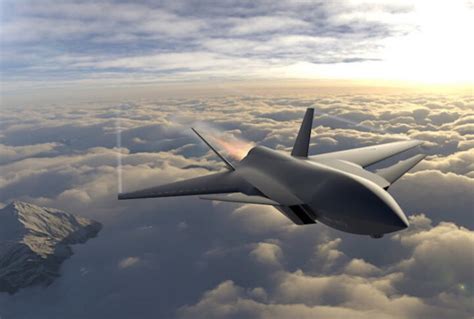 airborne j-36 in formation with stealth drones over mountainous terrain