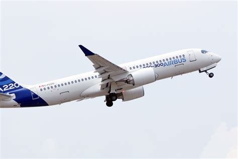 Airbus A220-300 departing from runway with full passenger configuration