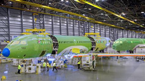 Airbus A220 assembly line inside Canadian manufacturing facility