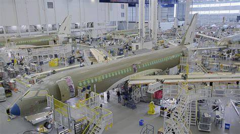 Airbus A220 production line showing assembly challenges and supply chain operations