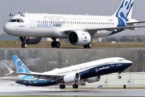 Airbus A320neo and Boeing 737 MAX aircraft at international airport