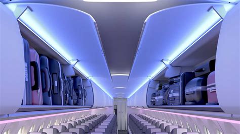 Airbus A330neo Airspace cabin interior with mood lighting and modern overhead bins