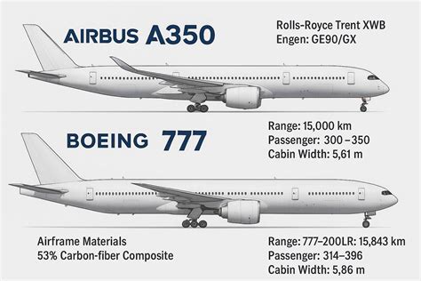 Airbus A350 and Boeing 777X in flight modern long range aircraft