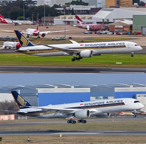 Airbus A350 and Boeing 787 long-haul aircraft at sunset