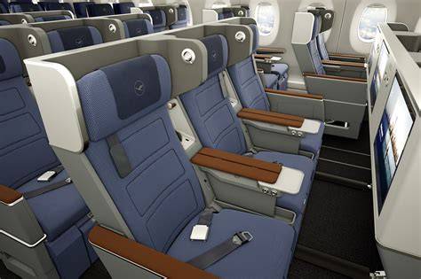 Airbus A350 premium economy cabin interior with wide seats
