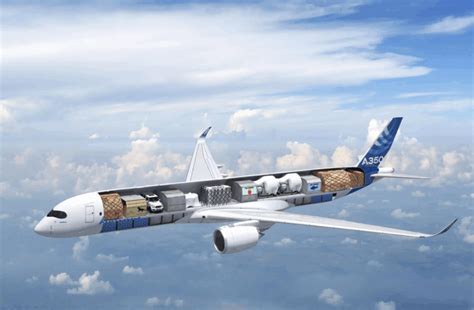 Airbus A350F freighter concept with large cargo door open on airport tarmac