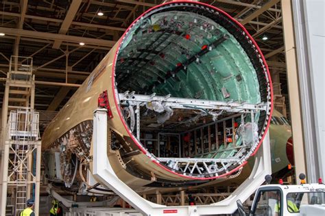 Airbus A350F production line fuselage section under assembly