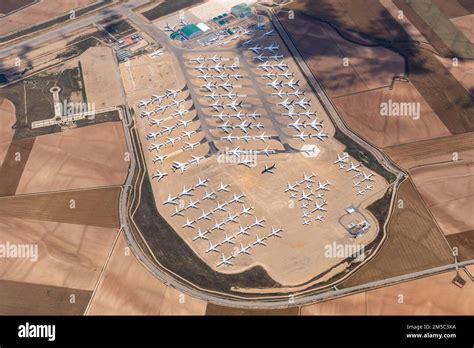 Airbus A380 aircraft parked at Teruel Airport desert storage facility in Spain