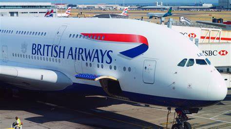Airbus A380 at London Heathrow Airport busy international terminal operations