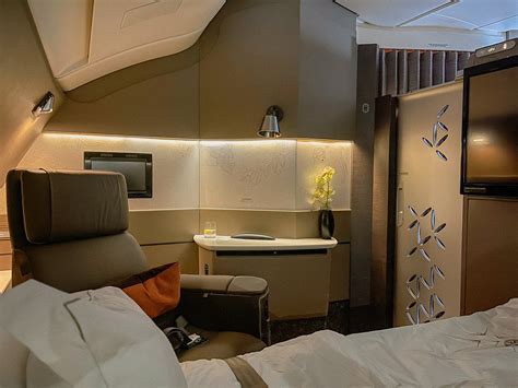 Airbus A380 first class suite with luxury bed and private cabin interior
