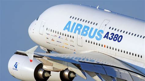Airbus A380 in house livery during takeoff test at Toulouse-Blagnac Airport