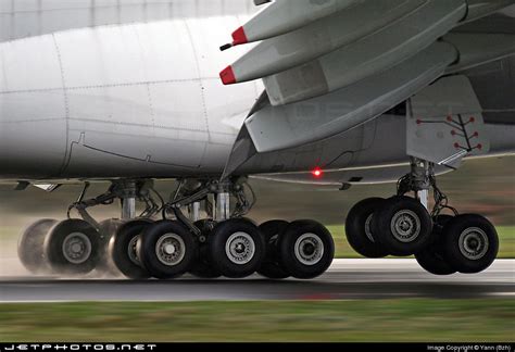 Airbus A380 landing gear system with multiple wheel assemblies on runway