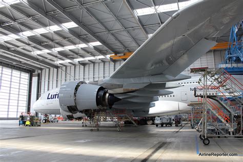 airbus a380 massive wing close-up in maintenance hangar
