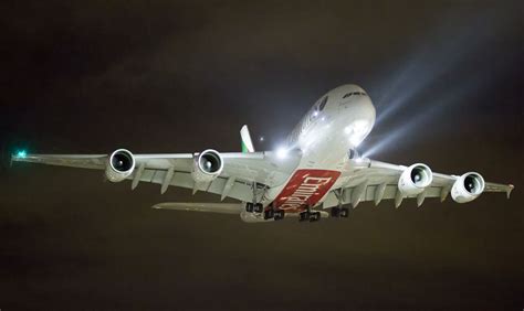 Airbus A380 night departure at London Heathrow Airport