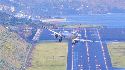 aircraft crosswind landing at Madeira Airport with strong winds