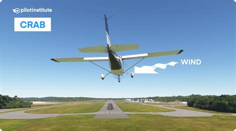 aircraft landing in crosswind with wing-low technique visible