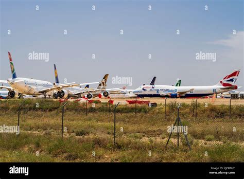 Aircraft stored at Teruel Airport in Spain under clear skies