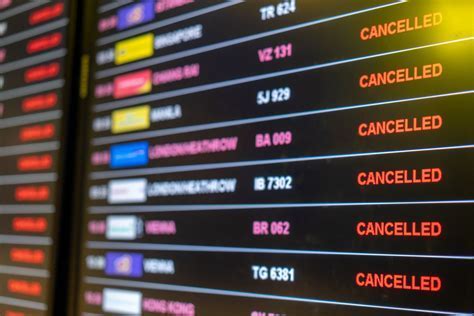 airline communication screen showing canceled and delayed flights during strike