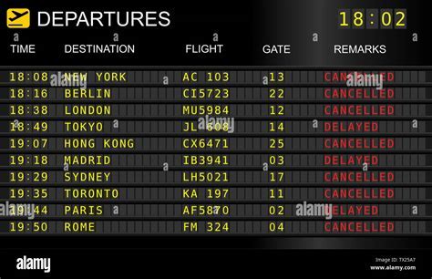 airline departure boards at Miami Airport showing cancelled and delayed flights due to storms