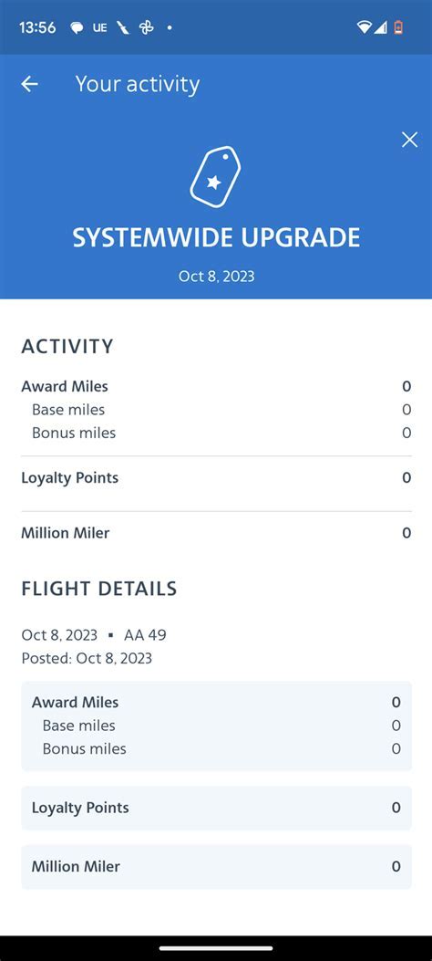 airline mobile app showing premium economy upgrade offer screen