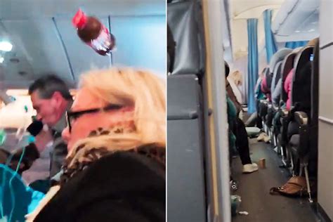 airline passengers reacting to turbulence while seated in cabin