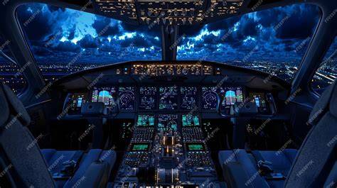 airline pilots monitoring autopilot flight instruments and flight management system in modern cockpit