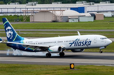 Alaska Airlines aircraft taxiing at Portland International Airport