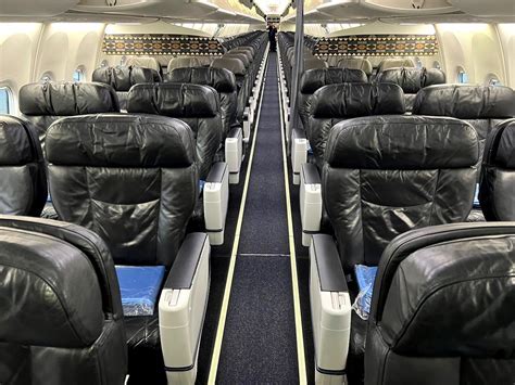 Alaska Airlines business class cabin on Boeing 737 with 40-inch seat pitch layout