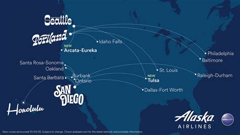 Alaska Airlines international route map with Seattle hub operations